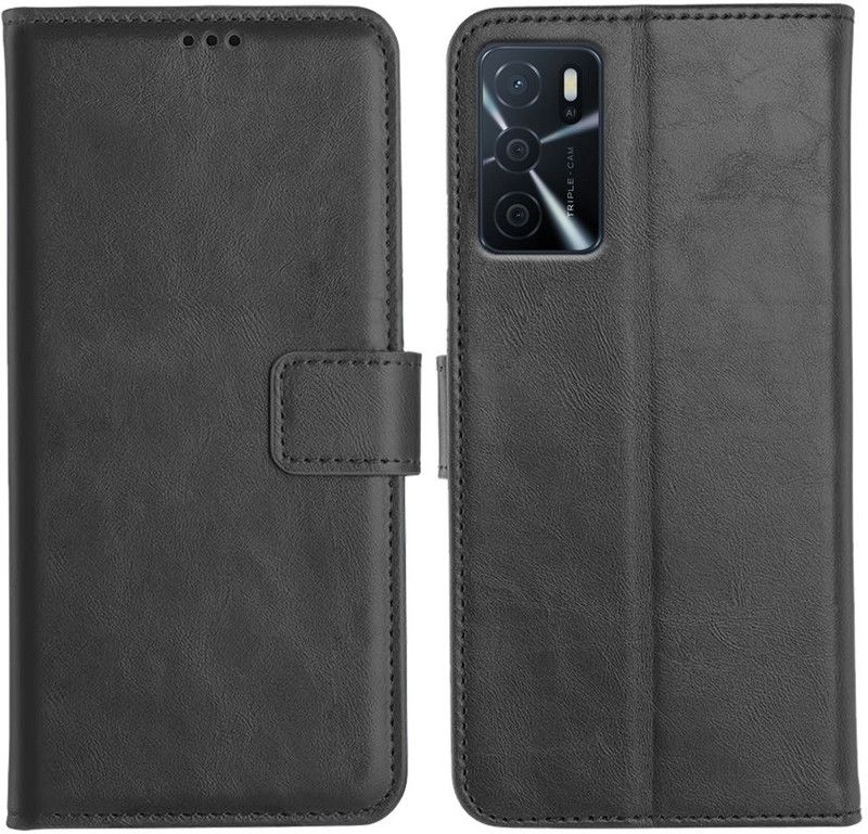 Orosky Flip Cover for Oppo A16  (Black, Dual Protection)
