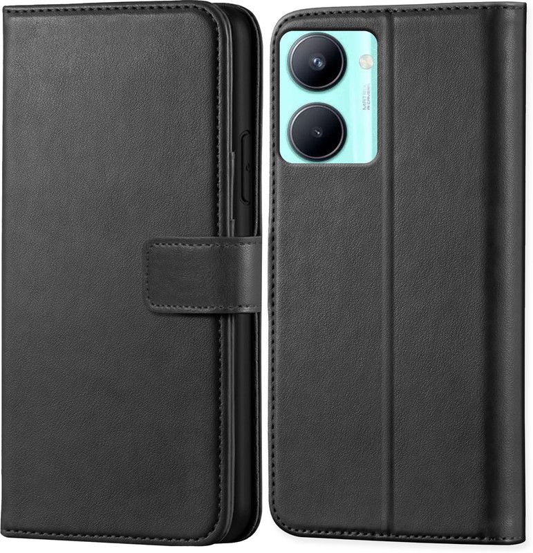 KARAS Back Cover for Realme C33 | Inside TPU with Card Pockets | Wallet Stand | Magnetic Closure  (Black, Dual Protection, Pack of: 1)