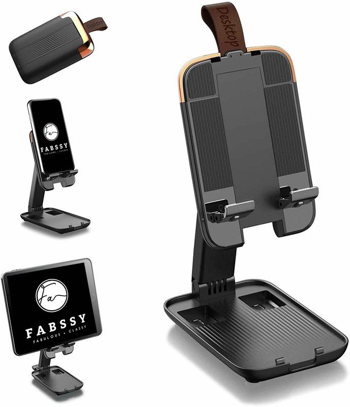 Fabssy Premium Design Black Height Adjustable,Portable & Foldable Mobile Holder/Stand for all mobile phones/Tablets/Ipads for Video Calling,Playing Games,charging & Online Classes for men,women,kids & students Mobile Holder Mobile Holder