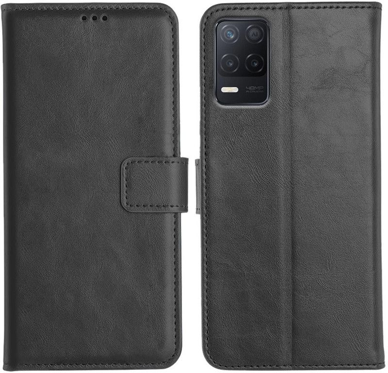 Genron Flip Cover for Realme 8 5G  (Black, Dual Protection)