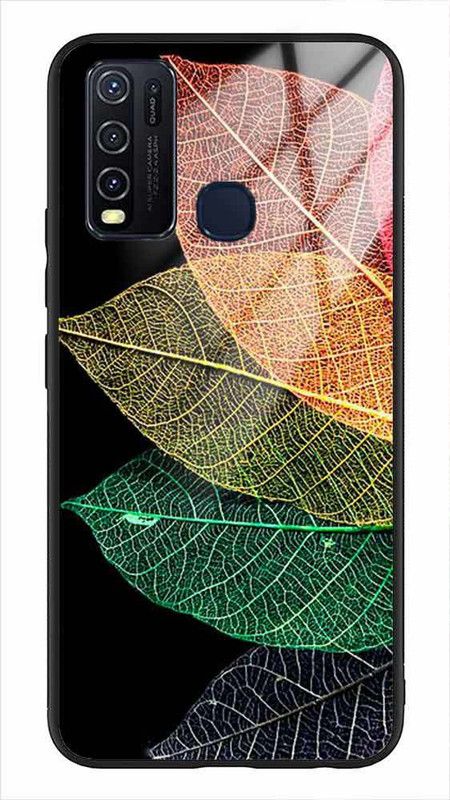 NDCOM Back Cover for Vivo Y50 Colorful Leaf Printed Glass Case  (Multicolor, Grip Case, Pack of: 1)