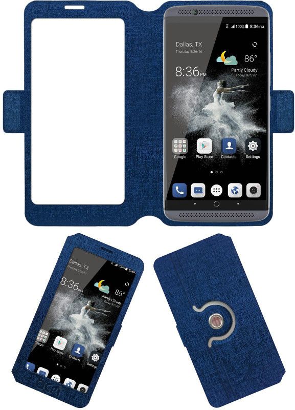 ACM Flip Cover for Zte Axon 7  (Blue, Cases with Holder, Pack of: 1)