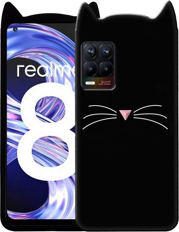 Rance Back Cover for Realme 8 Pro - Ear Kitty Case | 3D Cute Mustache Kitty Doll | Cat Back Cover  (Black, Flexible, Silicon, Pack of: 1)