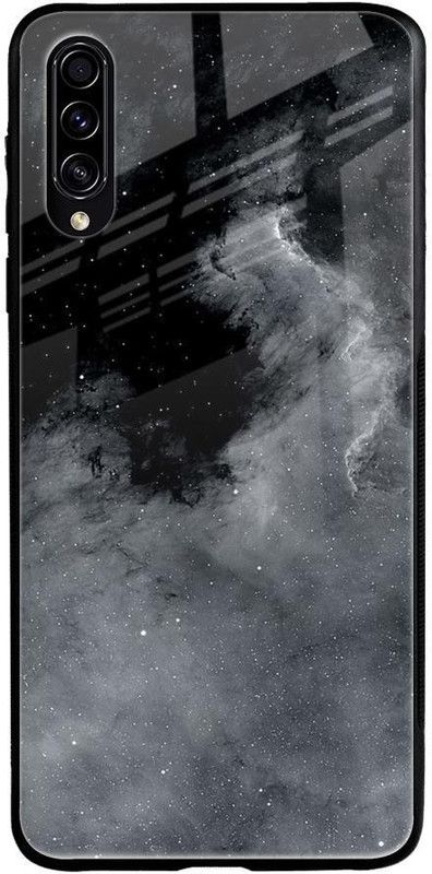 QRIOH Glass Back Cover for Samsung Galaxy A70s  (Black, Grey, Grip Case, Silicon, Pack of: 1)