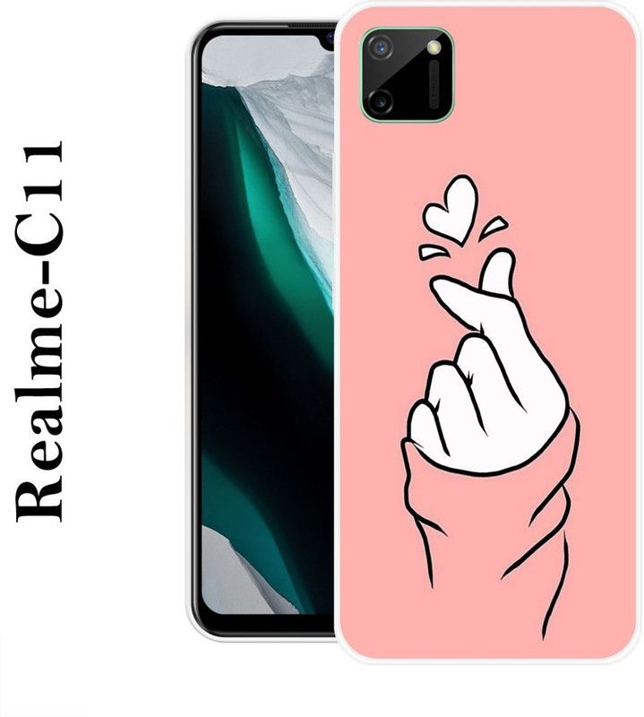 INDIALAND Back Cover for Realme C11  (Pink, White, Grip Case, Silicon)