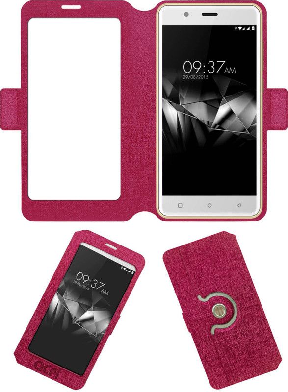 ACM Flip Cover for Clout X418 Zest  (Pink, Cases with Holder, Pack of: 1)