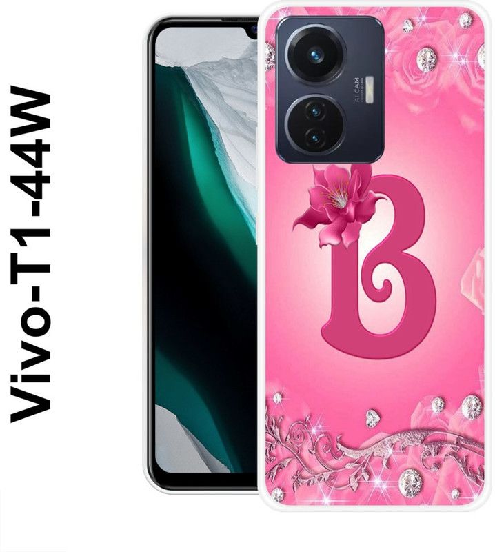 KUDI Back Cover for Vivo T1 44W  (Pink, White, Grip Case, Silicon)