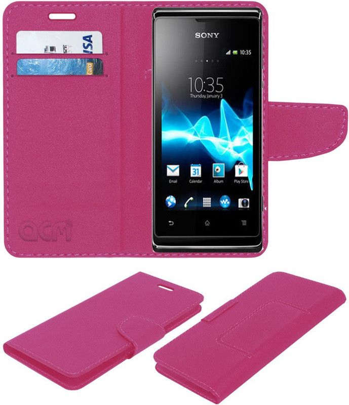 ACM Flip Cover for Sony Ericsson Xperia E Dual  (Pink, Cases with Holder, Pack of: 1)