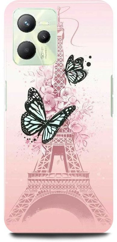 play fast Back Cover for Realme C35, RMX3511 PINK, BUTTERFLY, EIFEL, TOWER, PARIS  (Beige, Hard Case, Pack of: 1)