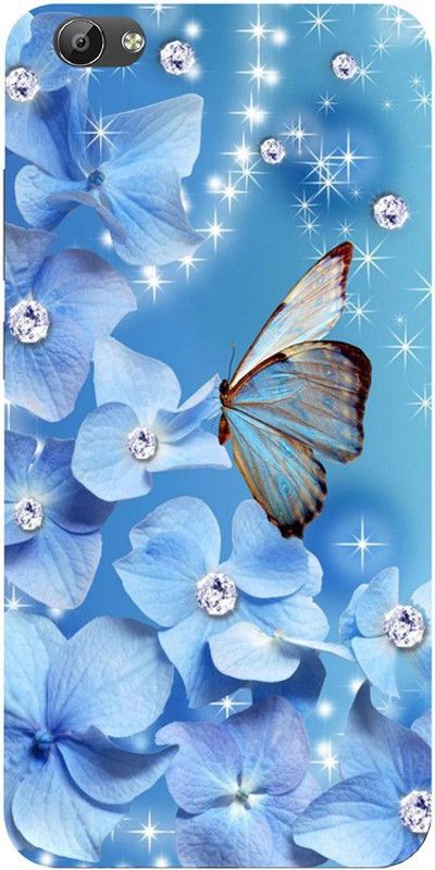 Golden Mask Back Cover for Vivo V5 Blue Flower And Blue Butterfly  (Multicolor, Waterproof, Silicon, Pack of: 1)