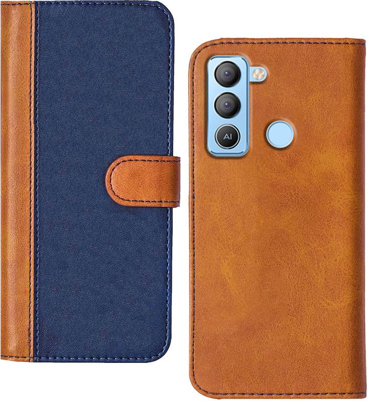 Knotyy Flip Cover for Tecno Pop 5 LTE, Tecno Pop 5 Lite  (Blue, Brown, Dual Protection, Pack of: 1)