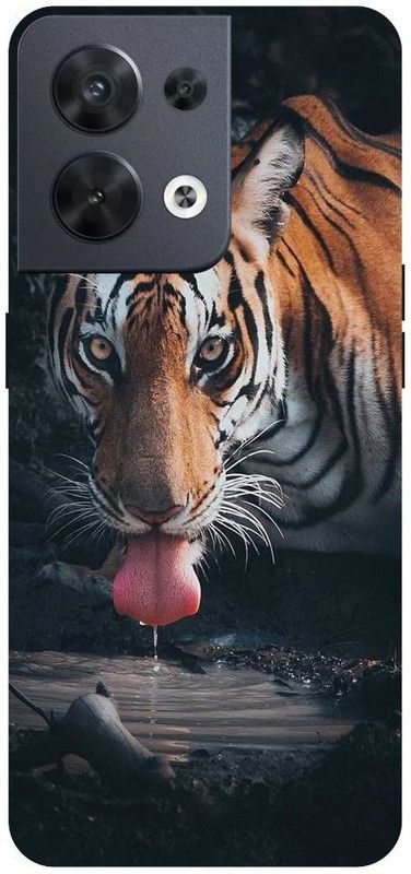 Wall Art Back Cover for OPPO RENO 8 (5G) Tiger, Watering, Animals Printed  (Multicolor, Dual Protection, Pack of: 1)