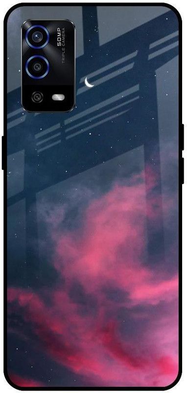 QRIOH Glass Back Cover for Oppo A55  (Blue, Pink, Silicon, Pack of: 1)