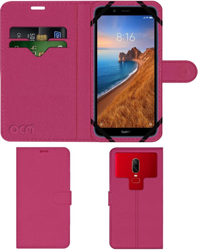 ACM Flip Cover for Xiaomi Redmi 7a  (Pink, Cases with Holder, Pack of: 1)