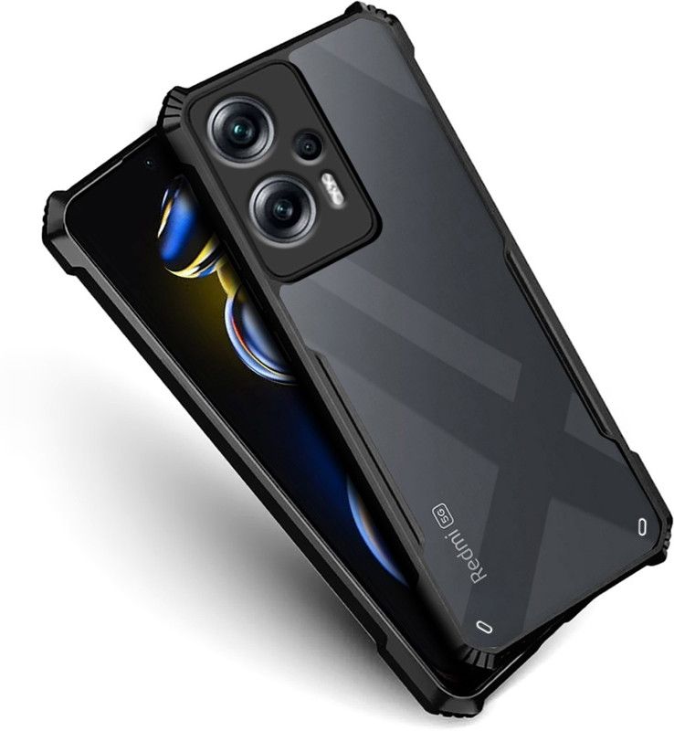 Nainz Back Cover for Redmi Note 11T Pro plus  (Black, Transparent, Shock Proof, Pack of: 1)