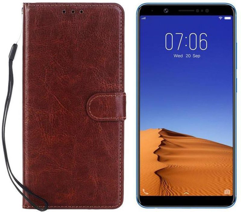 Dgeot Flip Cover for Vivo V7+ (Energetic Blue, 64 GB) (4 GB RAM)  (Brown, Dual Protection, Pack of: 1)