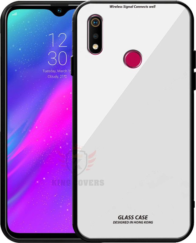 KING COVERS Back Cover for Realme 3 Pro Luxurious 9H Toughened Glass Back Case Shockproof TPU Bumper Cover  (White, Dual Protection, Pack of: 1)