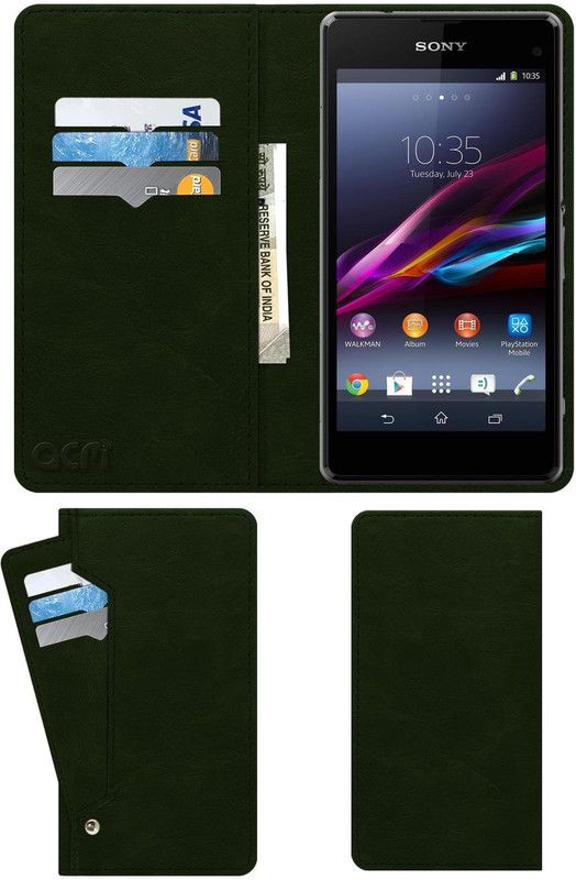 ACM Flip Cover for Sony Xperia Z1 Compact  (Green, Cases with Holder, Pack of: 1)