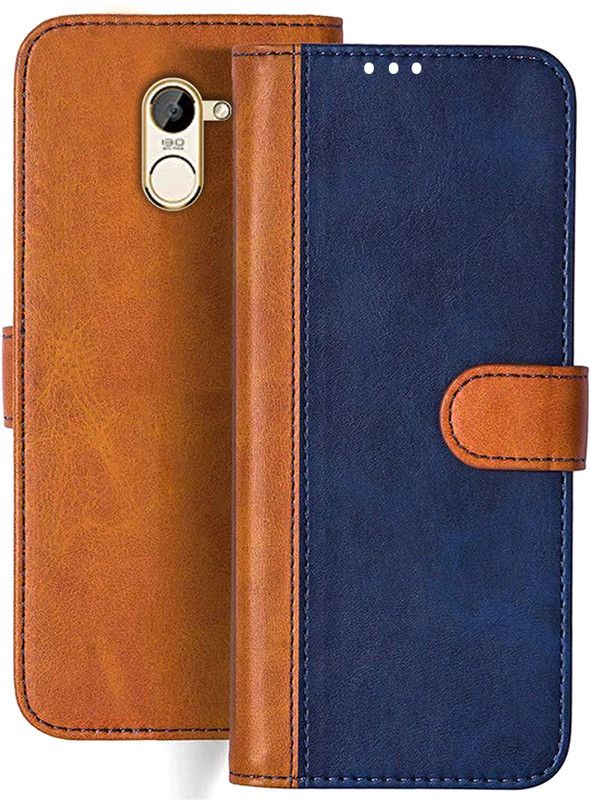 HANIRY Flip Cover for Infinix Hot 4 Pro flip cover | Infinix X5511-B flip cover | Blue, Brown Design  (Blue, Magnetic Case, Pack of: 1)
