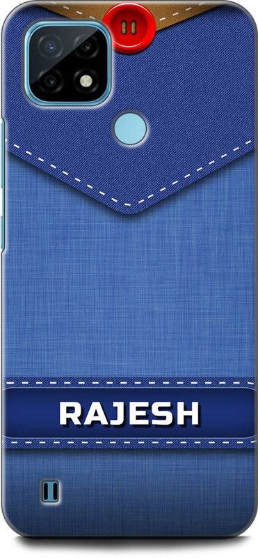 WallCraft Back Cover for Realme C21, RMX3201 RAJESH NAME, R LETTER, BLUE, JEANS, ALPHABET, DESIGN  (Multicolor, Dual Protection)