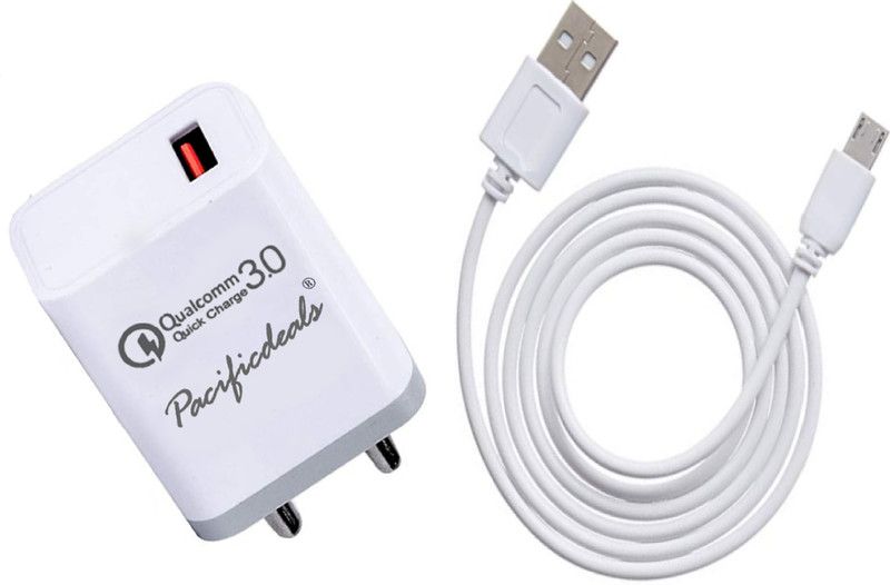 Pacificdeals 10 W NA 3 A Mobile 18W Quick 3.0 Fast Qualcomm Adapter Charger with USB Micro Charging Cable Compatible For 1,2, 3, 3i,5S, 5i , U1 Charger with Detachable Cable  (White, Cable Included)