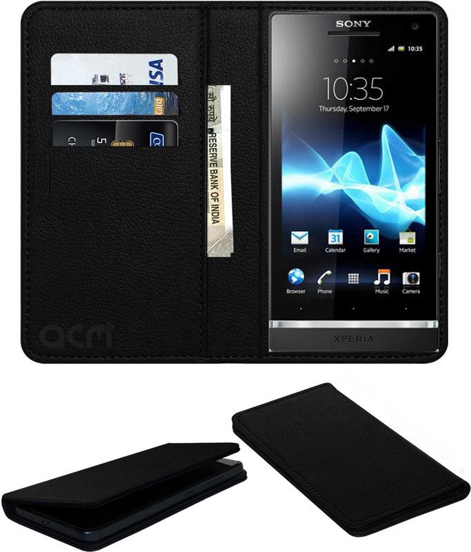 ACM Flip Cover for Sony Xperia S Lt26i  (Black, Cases with Holder, Pack of: 1)