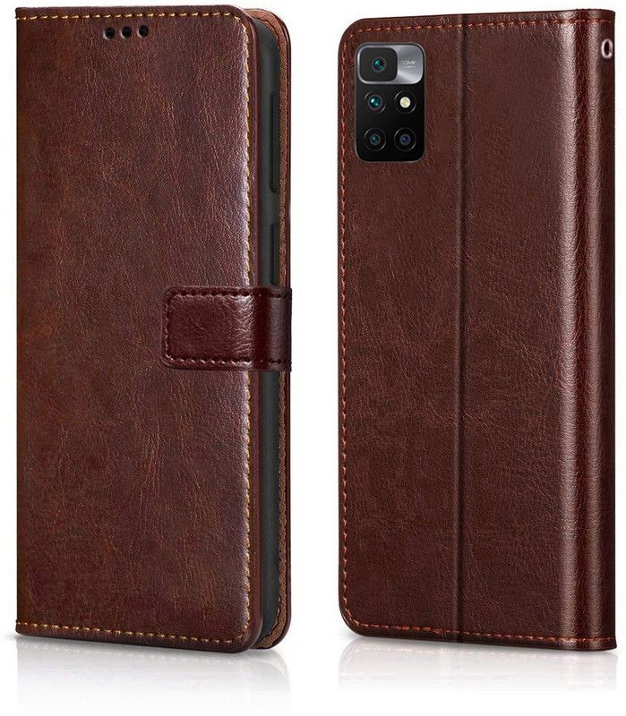 Rehmat Flip Cover for REDMI 10 PRIME  (Brown, Pack of: 1)