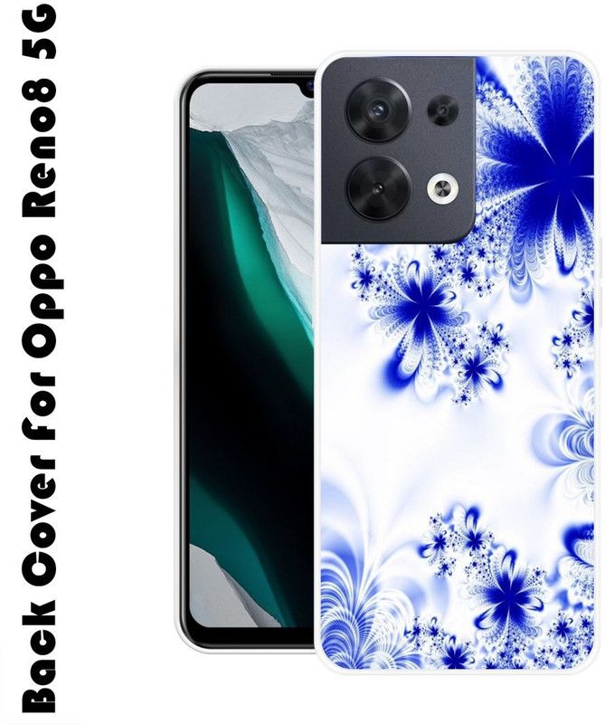INDIALAND Back Cover for Oppo Reno8 5G  (Blue, White, Silicon, Pack of: 1)