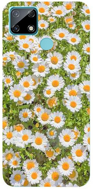 Golden Mask Back Cover for Realme c25 Yellow And White Flower  (Multicolor, Waterproof, Silicon, Pack of: 1)