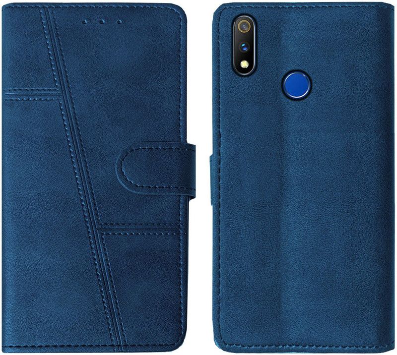 AOnes Flip Cover for Realme 3  (Blue, Cases with Holder, Pack of: 1)