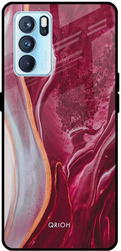 QRIOH Glass Back Cover for Oppo Reno6 Pro 5G  (Red, Grip Case, Silicon, Pack of: 1)