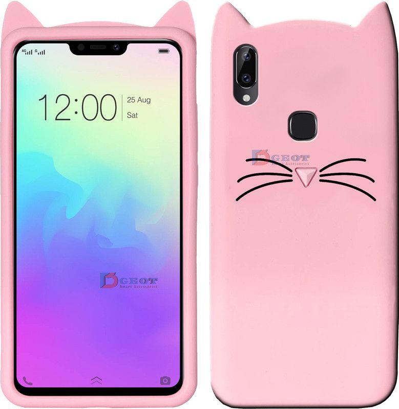 Dgeot Back Cover for Vivo Y83 Pro Mustache Meow Soft Silicone Cute 3D Cartoon Cat Ear Kitty ♥Pink♥  (Pink, Shock Proof, Pack of: 1)