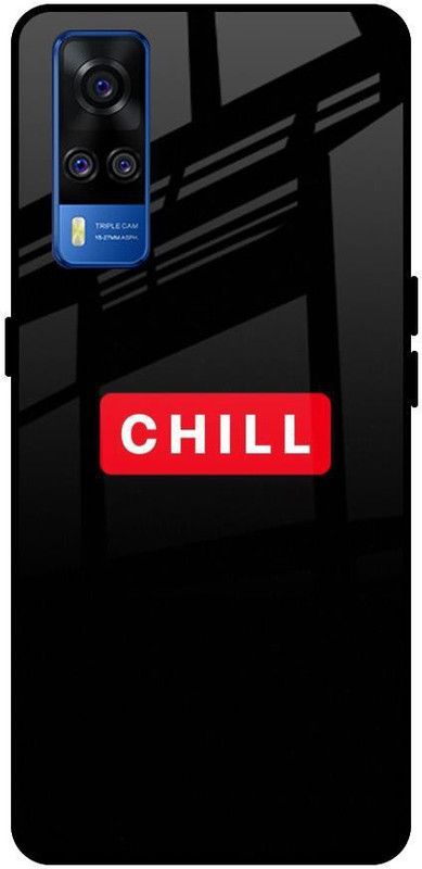 QRIOH Glass Back Cover for Vivo Y51 2020  (Black, Grip Case, Silicon, Pack of: 1)