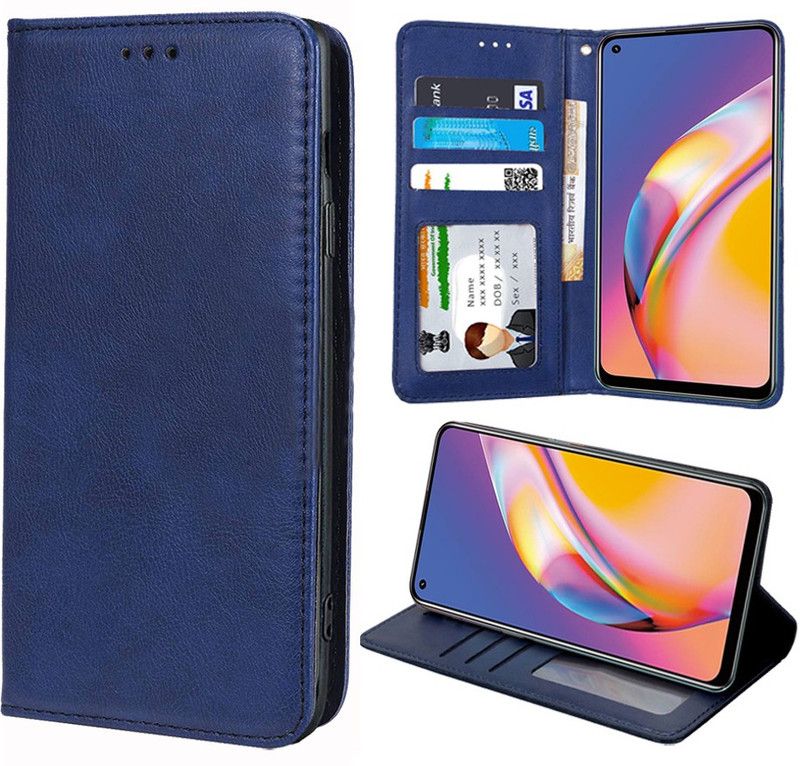 Unistuff Flip Cover for Oppo A94  (Blue, Dual Protection)