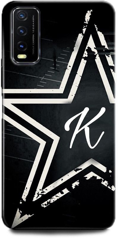 INDICRAFT Back Cover for Vivo Y12s, V2033 K, K LETTER, STAR, BLACK, ALPHABET  (Multicolor, Dual Protection, Pack of: 1)