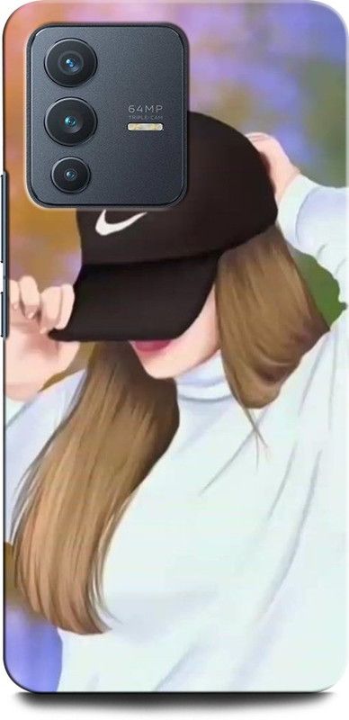 GRAFIQE Back Cover for Vivo V23 5G GIRL, WOMEN ARTWORK, ANIME, PRETTY, BEUTY, HEART, CAP  (Multicolor, Shock Proof, Pack of: 1)