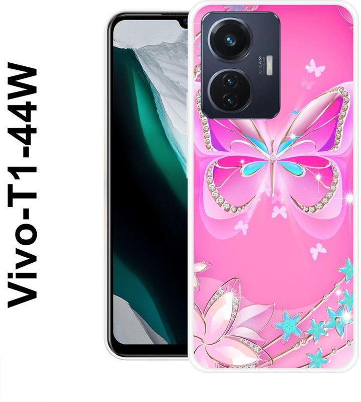 SHIVKUDI Back Cover for Vivo T1 44W  (Pink, Blue, Silicon)
