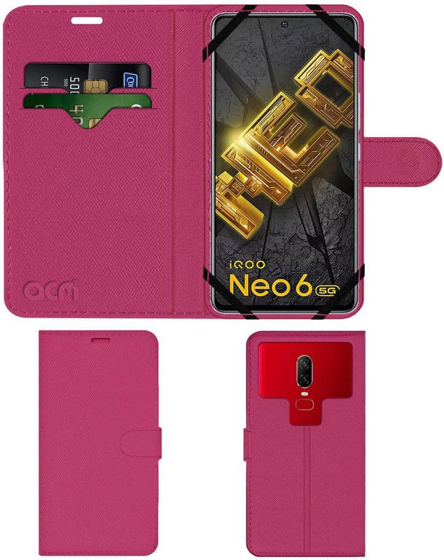 ACM Flip Cover for Iqoo Neo 6  (Pink, Cases with Holder, Pack of: 1)