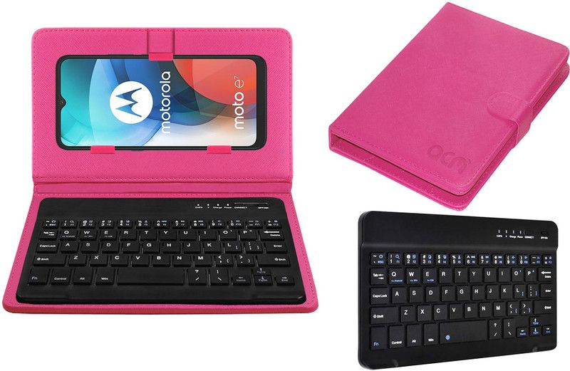 ACM Keyboard Case for Motorola Moto E7  (Pink, Cases with Holder, Pack of: 1)