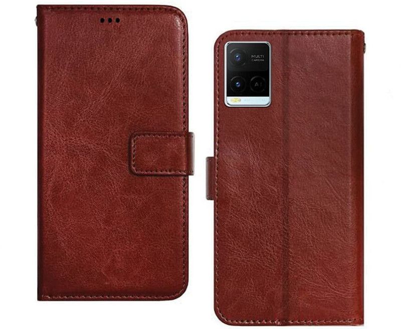 Coverage Flip Cover for Vivo Y21E  (Brown, Magnetic Case, Pack of: 1)