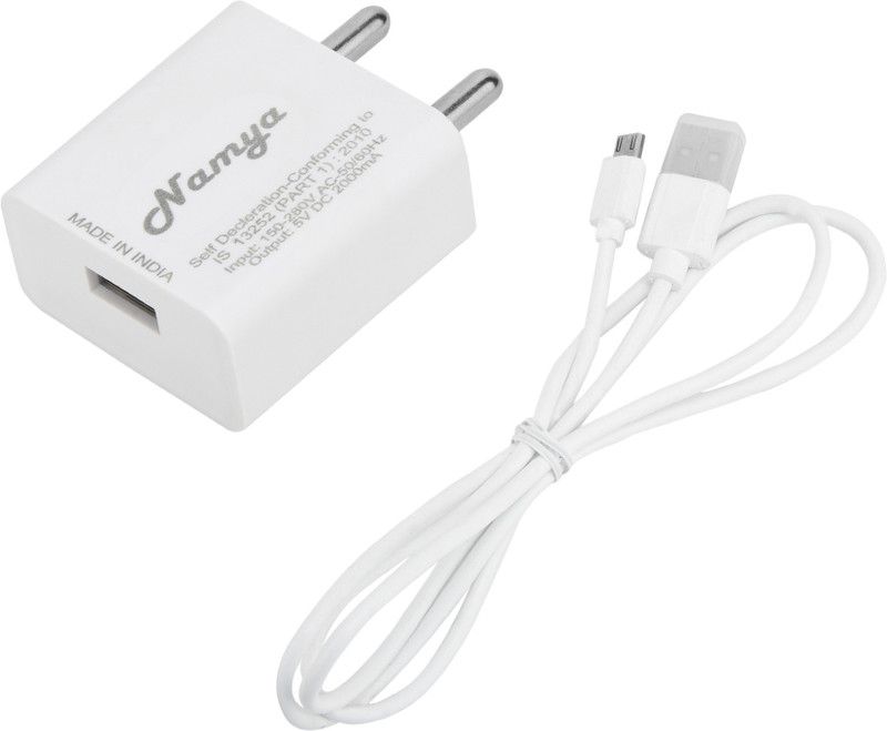 NAMYA 5 W NA 1 A Mobile 2A. FAST CHARGER &SYNC/DATA CABLE FOR MCRO___MX CANVAS PACE 4G Charger with Detachable Cable  (White, Cable Included)