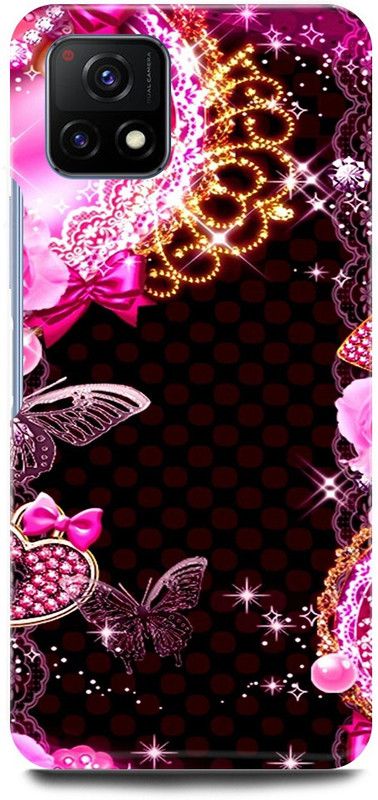 play fast Back Cover for Vivo Y72 5G, V2060 BUTTER, FLY, PINK, FLOWERS  (Pink, Hard Case, Pack of: 1)