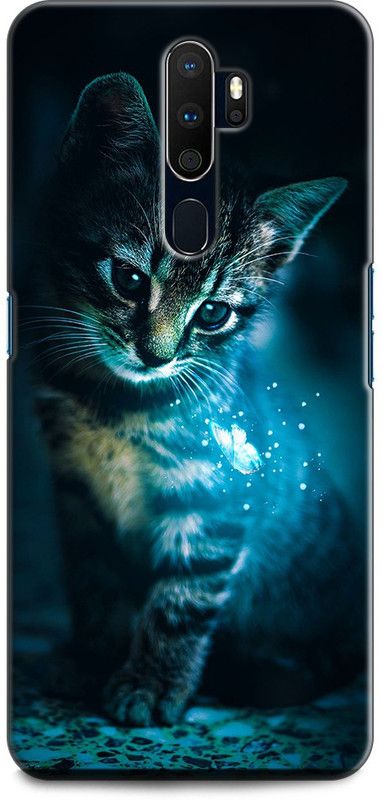 INDICRAFT Back Cover for OPPO A5 2020, CPH1933 CAT, CUTE CATE, LITTILE CAT, BUTTERFLY, BLUE  (Multicolor, Shock Proof, Pack of: 1)
