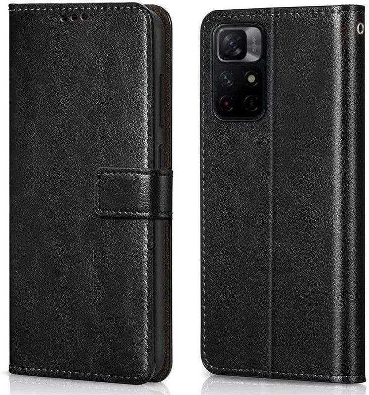 Riches Flip Cover for Poco M4 Pro| Inner TPU | Foldable Stand | Magnetic Closure | Wallet Card Slots  (Black, Dual Protection, Pack of: 1)