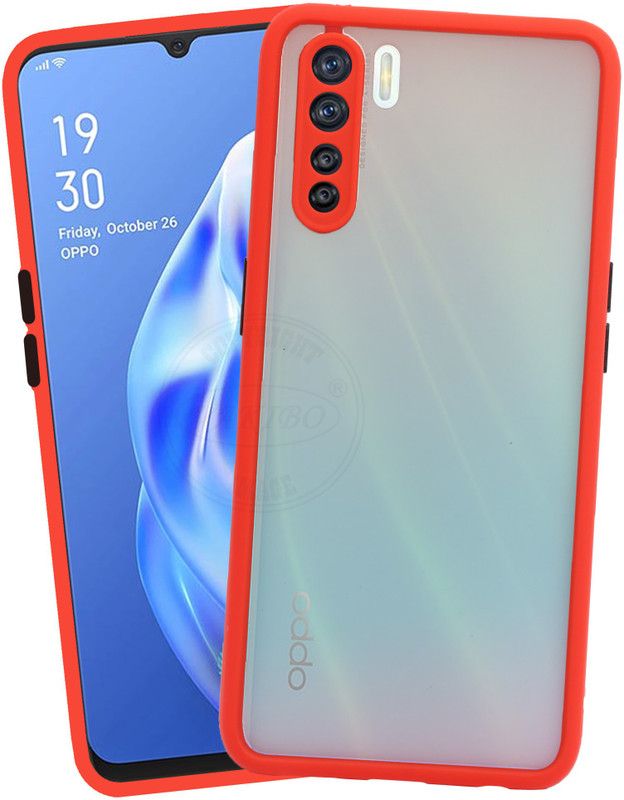 VAKIBO Back Cover for Oppo F15, Smoke Matte Frosted Back Case With Camera Protection Ring  (Red, Grip Case, Pack of: 1)
