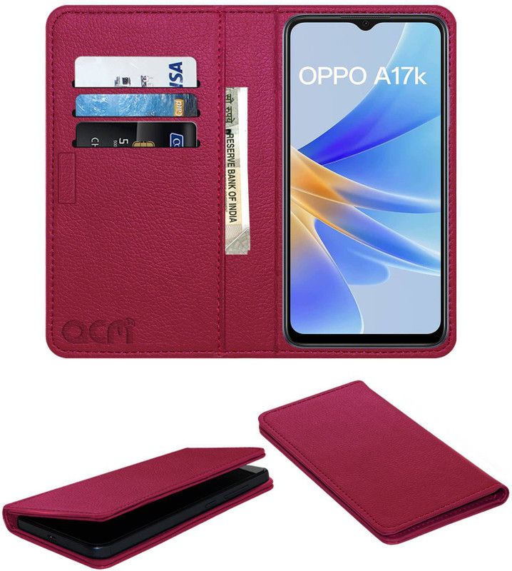 ACM Flip Cover for Oppo A17k  (Pink, Cases with Holder, Pack of: 1)