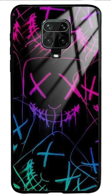 NDCOM Back Cover for POCO M2 Pro Neon Mask Glitch Printed Glass Case  (Multicolor, Grip Case, Pack of: 1)