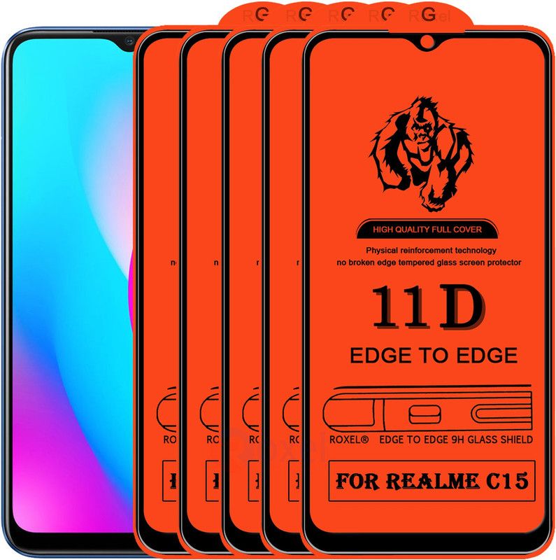Roxel Edge To Edge Tempered Glass for Realme C15  (Pack of 5)