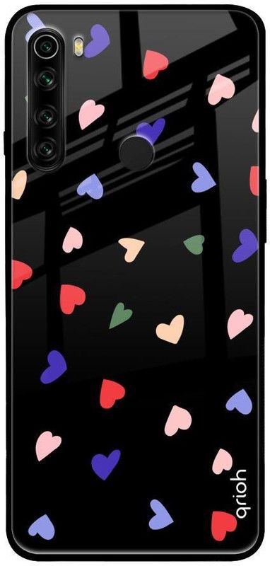 QRIOH Glass Back Cover for Redmi Note 8  (Black, Grip Case, Silicon, Pack of: 1)
