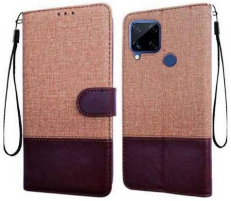 YuniKase Flip Cover for Realme C15  (Brown, Shock Proof, Pack of: 1)